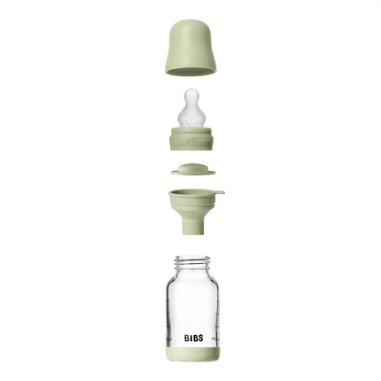BIBS BIBS Glass Baby Bottle Round Siliconen 1 pack 120 ml Slow Flow Sage - Babywinkel - 5713795265688