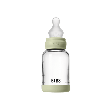 BIBS BIBS Glass Baby Bottle Round Siliconen 1 pack 120 ml Slow Flow Sage - Babywinkel - 5713795265688