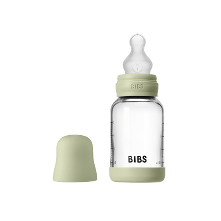 BIBS BIBS Glass Baby Bottle Round Siliconen 1 pack 120 ml Slow Flow Sage - Babywinkel - 5713795265688