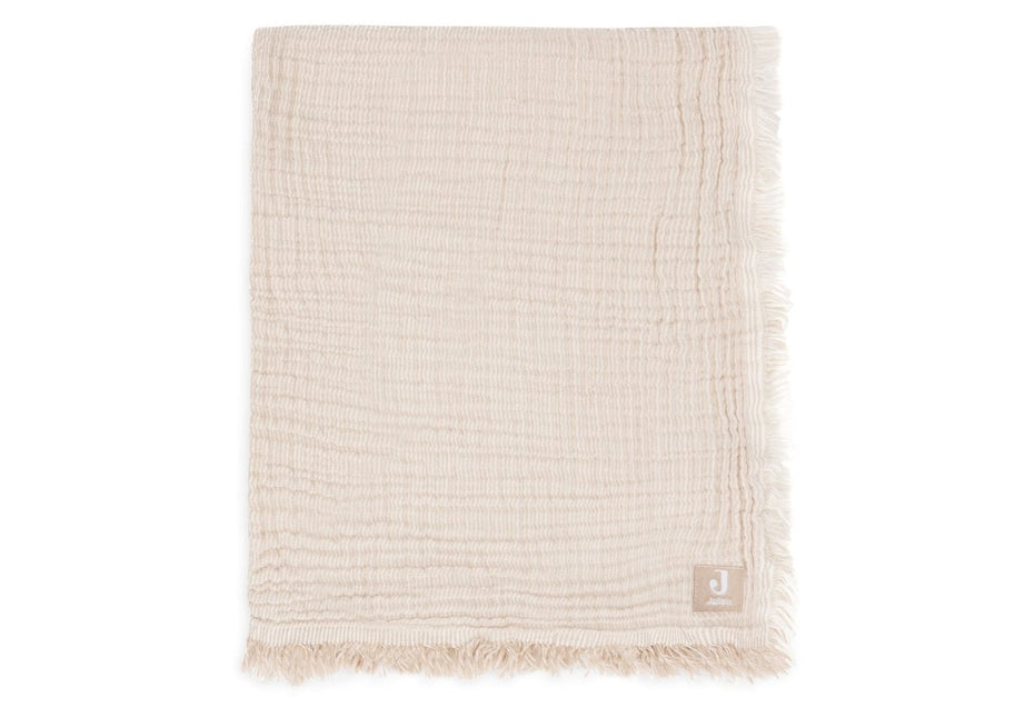 Jollein Wiegdeken 75X100Cm Fringe Stripe - Biscuit/Ivory koop je bij Babywinkel