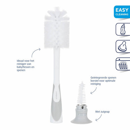 Difrax Flessenborstel 2 In 1 Wit Grijs - Difrax - Babywinkel - 8711736558988