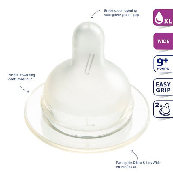 Difrax Flesspeen XL 2 - Delig 2st - Difrax - Babywinkel - 8711736568963