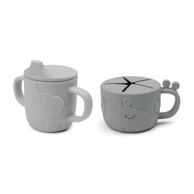 Done by Deer Snackbakje Met Drinkbeker Set Deer Friends Grey koop je bij Babywinkel