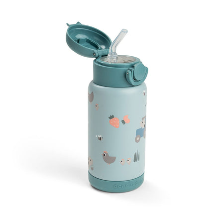 Done by Deer Thermos Rietjesfles Tiny Farm Blue 340ml koop je bij Babywinkel