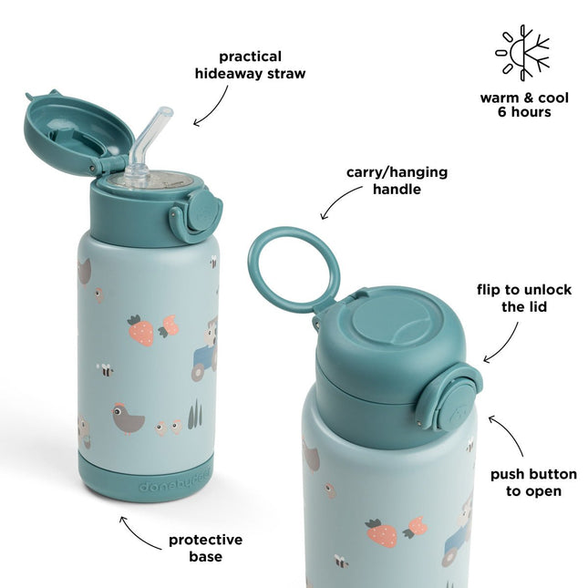 Done by Deer Thermos Rietjesfles Tiny Farm Blue 340ml koop je bij Babywinkel