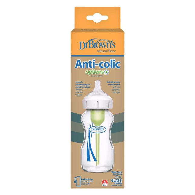 Dr. Brown’s Options+ Anti - colic Bottle | Brede halsfles glas 270ml - Dr. Brown's - Babywinkel - 072239328248
