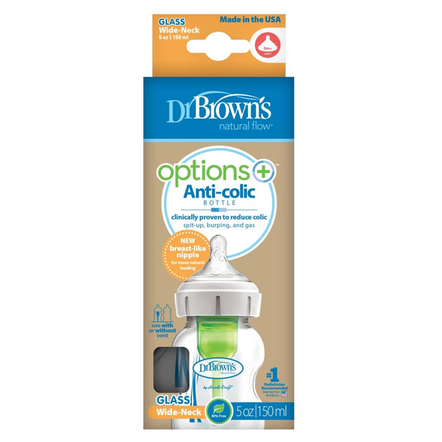 Dr. Brown's Options + Brede Halsfles glas 270ml - Dr. Brown's - Babywinkel - 072239317105
