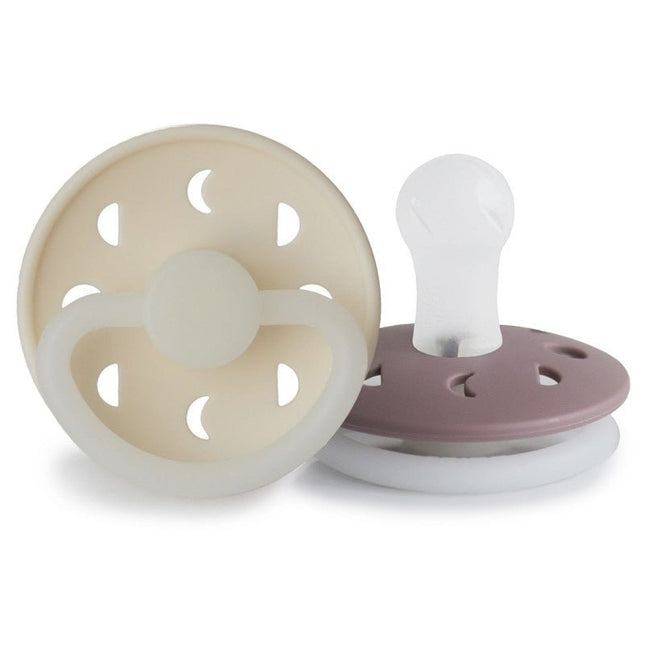 Frigg Speen Maat 1 Moon Night Cream/Tw.Mauve Silicone 2 - Pack koop je bij Babywinkel