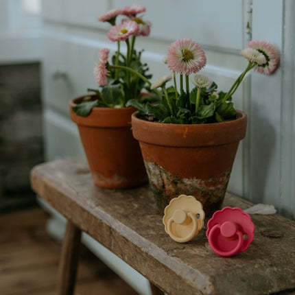 Frigg Speen Maat 2 Daisy Daffodil/Fuchsia Silicone 2 - Pack koop je bij Babywinkel
