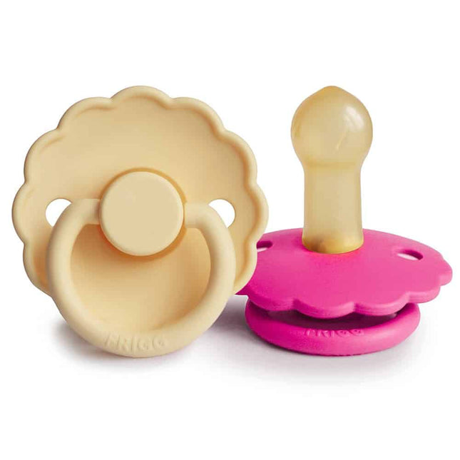 Frigg Speen Maat 2 Pale Daffodil/Fuchsia Latex 2 - Pack koop je bij Babywinkel