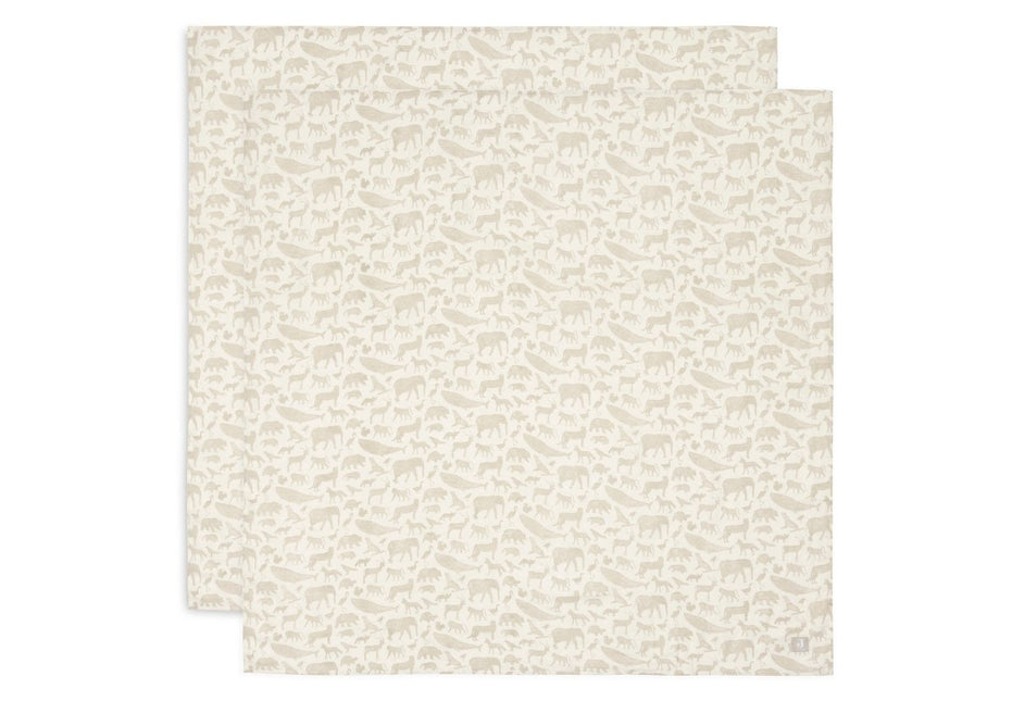 Hydrofiele Doek Large 115x115cm Animals - Nougat - 2 Stuks - Babywinkel - 8717329376939