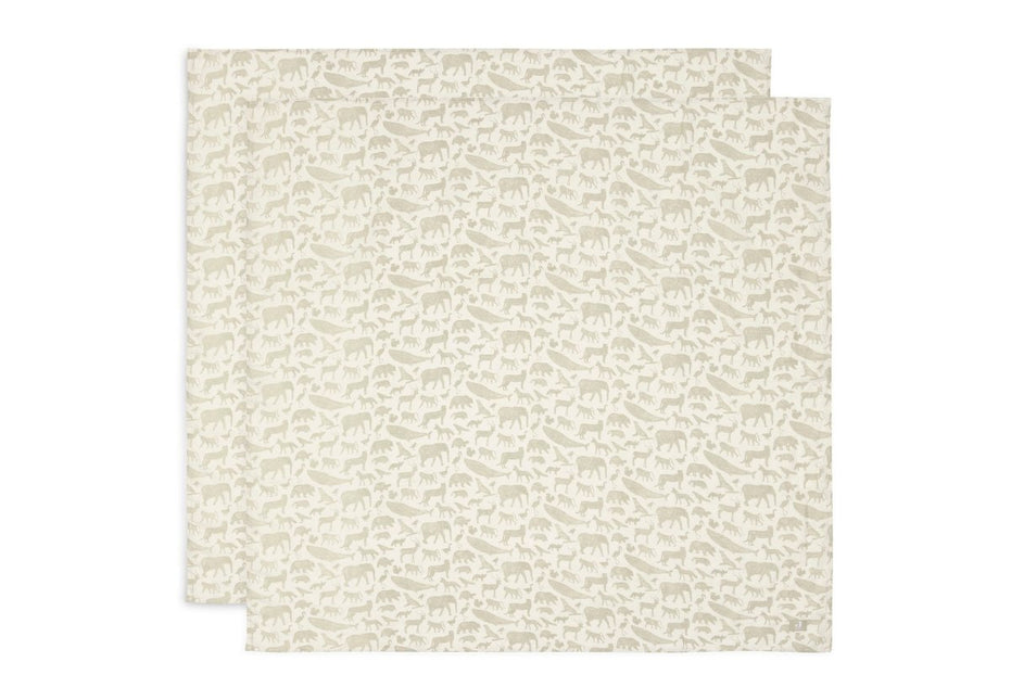 Hydrofiele Doek Large 115x115cm Animals - Olive Green - 2 Stuks - Babywinkel - 8717329376977