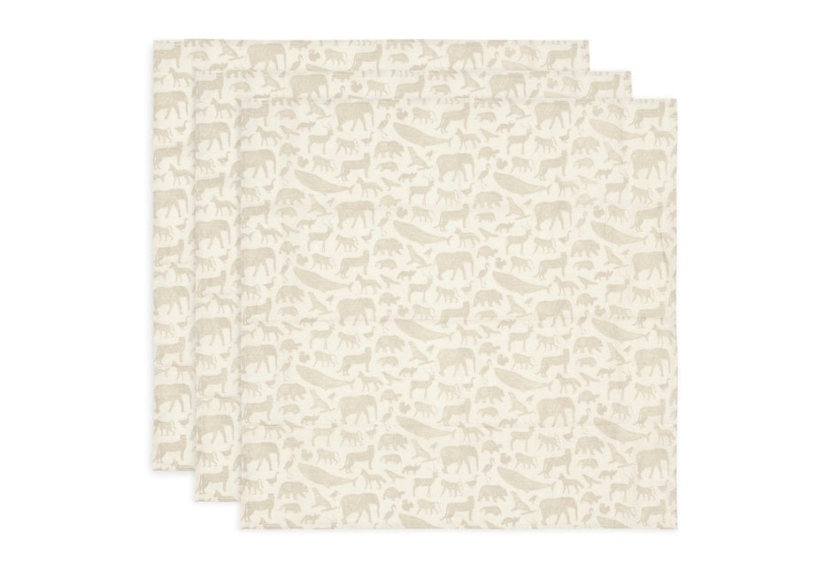Hydrofiele Doek Small 70x70cm Animals - Nougat - 3 Stuks - Babywinkel - 8717329376946