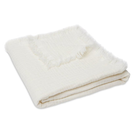Jollein Wiegdeken Muslin Fringe Ivory 75x100cm - Babywinkel - 8717329365315