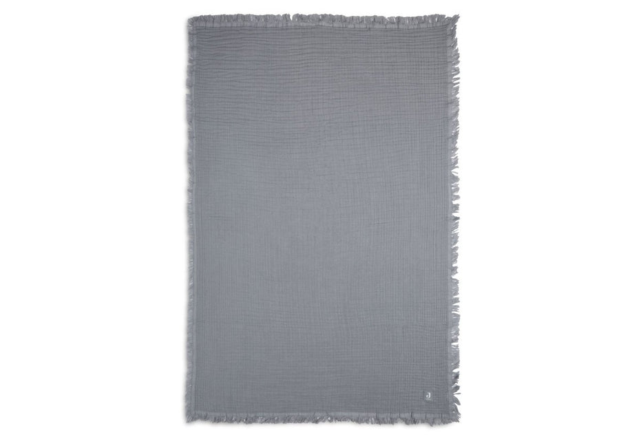 Jollein Wiegdeken Muslin Fringe Storm Grey 120x120cm - Jollein - Babywinkel - 8717329365353