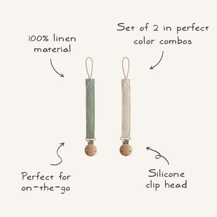 Linen Pacifier Clip 2 - Pack - Mushie - Babywinkel - 840355800630