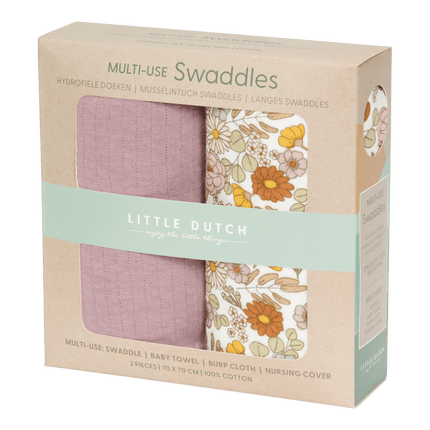 Little Dutch Hydrofiele Doek Vintage Little Flowers Pure Mauve 70x70cm - Little Dutch - Babywinkel - 8718734810254