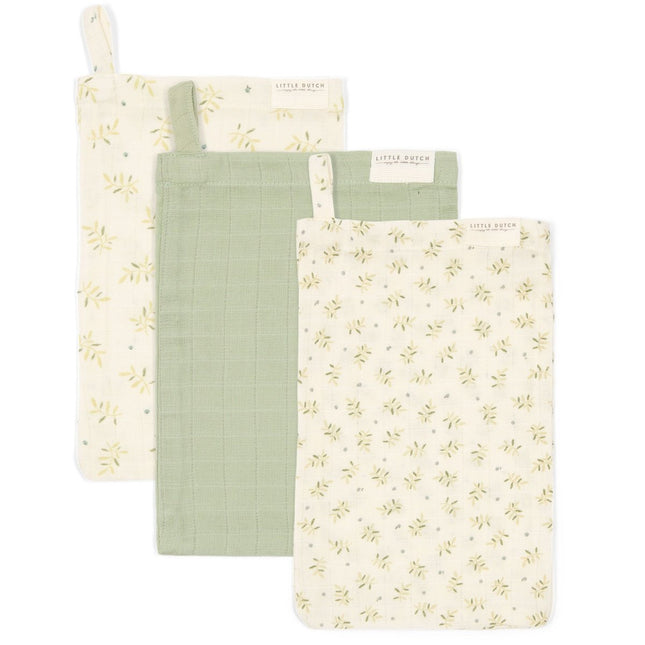 Little Dutch Washandje Hydrofiel Blueberry Leaves & Sage 3St - Little Dutch - Babywinkel - 8720986879989