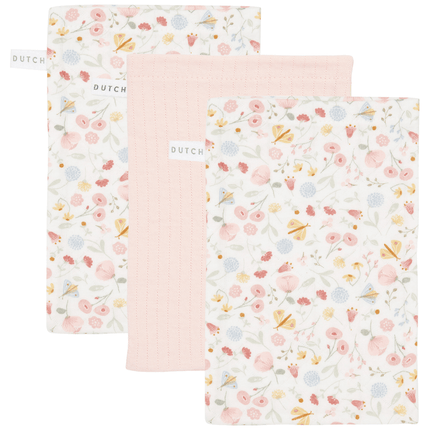 Little Dutch Washandje Set Flowers & Butterflies Pure Soft Pink 3st - Little Dutch - Babywinkel - 8718734812524