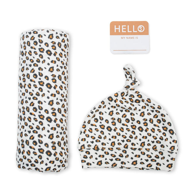 Lulujo Hydrofiele Doek Met Muts En Sticker Leopard - Lulujo - Babywinkel - 628233456465