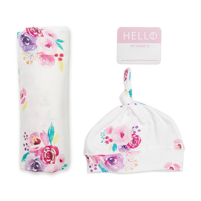 Lulujo Hydrofiele Doek Met Muts En Sticker Posies koop je bij Babywinkel