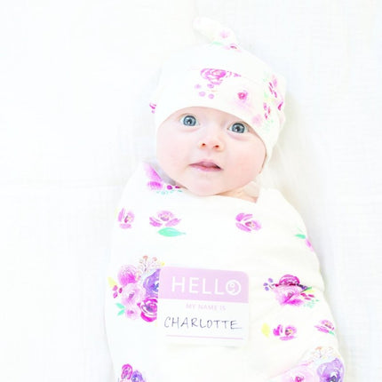 Lulujo Hydrofiele Doek Met Muts En Sticker Posies - Lulujo - Babywinkel - 628233456403