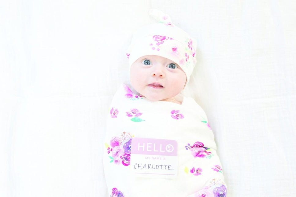 Lulujo Hydrofiele Doek Met Muts En Sticker Posies koop je bij Babywinkel