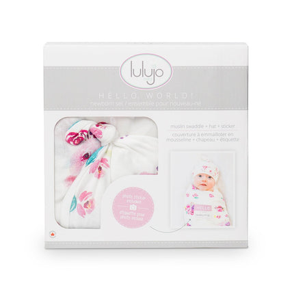 Lulujo Hydrofiele Doek Met Muts En Sticker Posies - Lulujo - Babywinkel - 628233456403