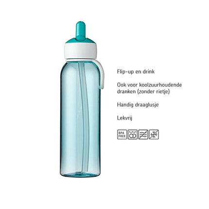 Mepal Waterfles Kind Flip - Up Campus 500ml Turquoise - Mepal - Babywinkel - 8711269999760