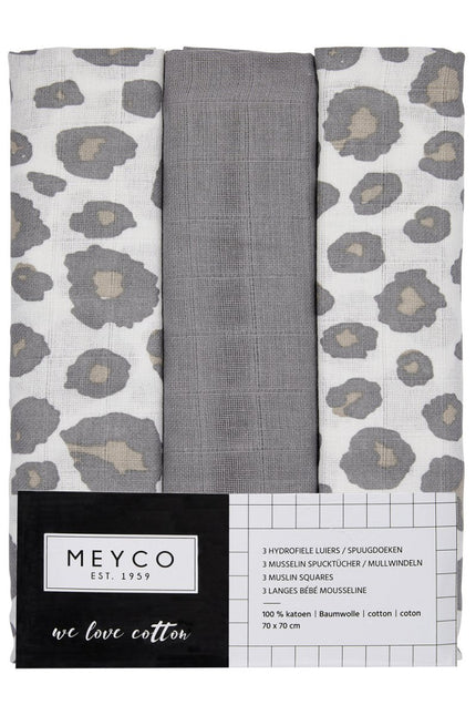 Meyco Hydrofiele Doek 3St Panter Neutral/ Grijs/Panter Neutral - Meyco - Babywinkel - 4054703452211