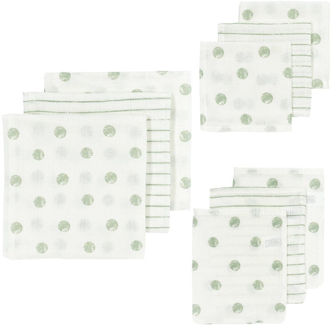 Meyco Hydrofiele Doek Hydrofiel Set 9St Dot Stripe Soft Green - Meyco - Babywinkel - 4054703453744