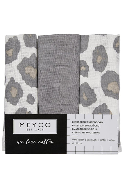 Meyco Monddoekje 3St Panter Neutral/Grijs/Panter Neutral - Meyco - Babywinkel - 4054703457216