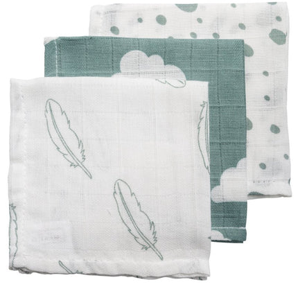 Meyco Monddoekje Clouds/Dots/Feathers Stone Green 3St - Meyco - Babywinkel - 4054703457032