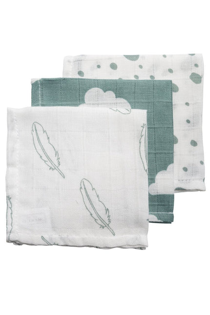 Meyco Monddoekje Clouds/Dots/Feathers Stone Green 3St - Meyco - Babywinkel - 4054703457032