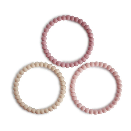 Mushie Bijtring Armband Siliconen Linen/Peony/Pale Pink 3st - Mushie - Babywinkel - 810052462059