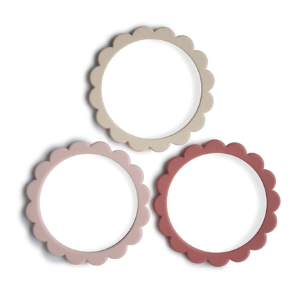 Mushie Bijtring Set Bloemen Blush/Rose/Sh.Sand 3st - Mushie - Babywinkel - 810052461472