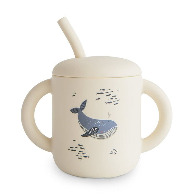 MUSHIE - TRAINING CUP + STRAW - Whales (NEW) - Babywinkel - 840355801491