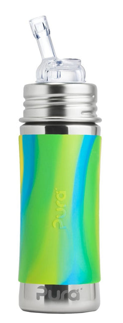 Pura Babyfles Rietje Rvs 325Ml Set Aqua Swirl 4 delig - Pura - Babywinkel - 853766006744