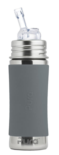 Pura Babyfles Rietje Rvs 325Ml Set Grijs 4 delig - Pura - Babywinkel - 858312007350