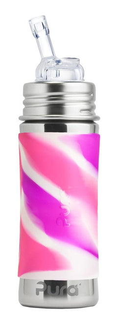 Pura Babyfles Rietje Rvs 325Ml Set Pink Swirl 4 delig - Pura - Babywinkel - 853766006737