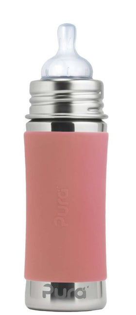 Pura Babyfles Rvs 325 Ml + Silicone Speen Medium Flow + Silicone Reisdop + Rose Sleeve - Pura - Babywinkel - 858312007596