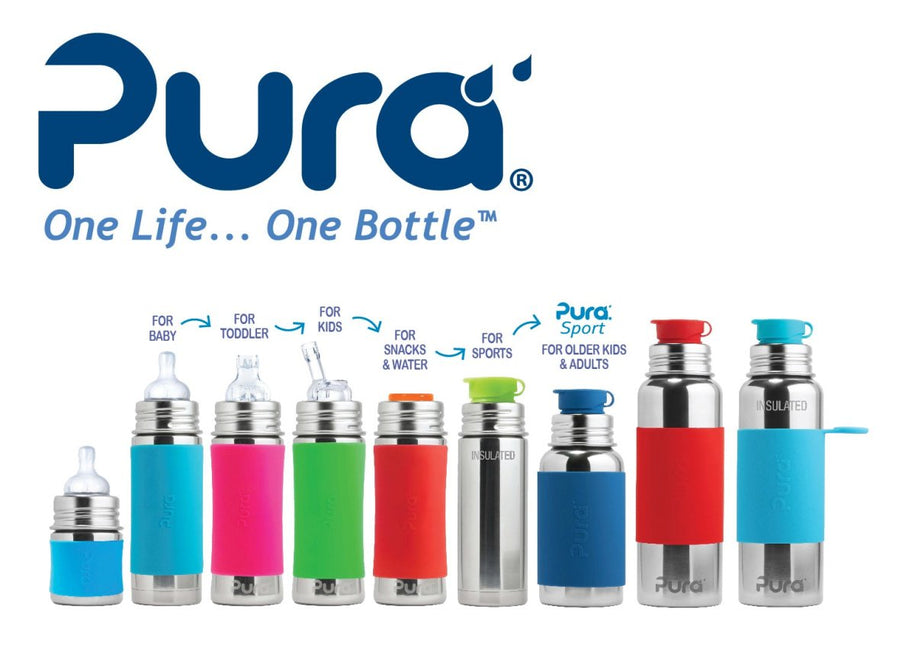 Pura Babyfles Rvs 325 Ml + Silicone Speen Medium Flow + Silicone Reisdop + Vos Sleeve - Pura - Babywinkel - 850038571276