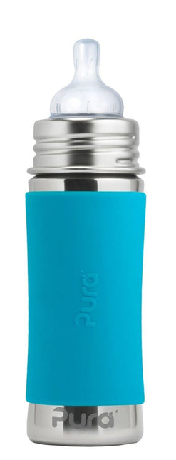 Pura Babyfles Rvs 325Ml Set Blauw 4 delig - Pura - Babywinkel - 853766006201