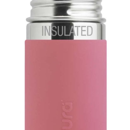 Pura Thermosfles Rvs Speenfles 260Ml Silicone Speen Medium Flow + Silicone Reisdop + Rose Sleeve - Pura - Babywinkel - 858312007671