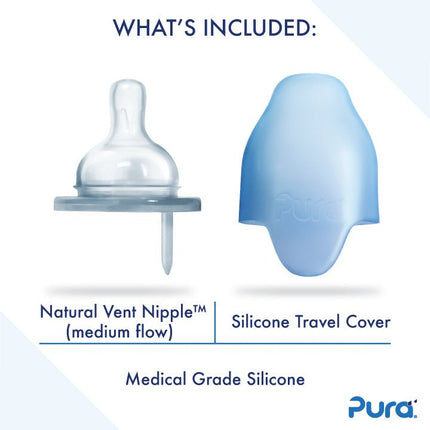 Pura Thermosfles Rvs Speenfles 260Ml Silicone Speen Medium Flow + Silicone Reisdop + Rose Sleeve - Pura - Babywinkel - 858312007671