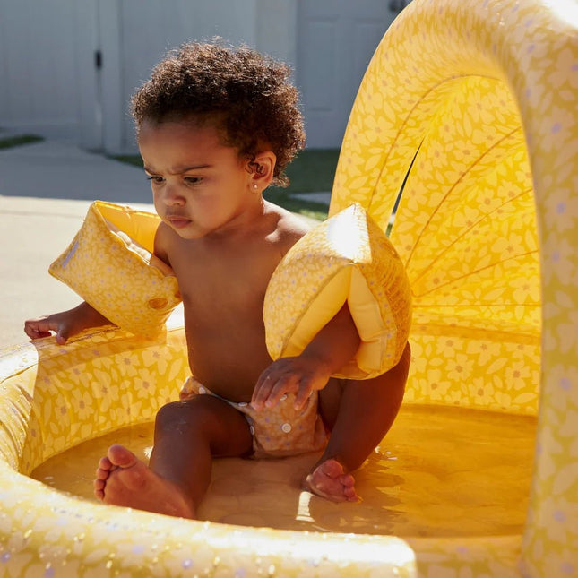 Swim Essentials Kinderzwembad – Yellow Florish met Overkapping koop je bij Babywinkel