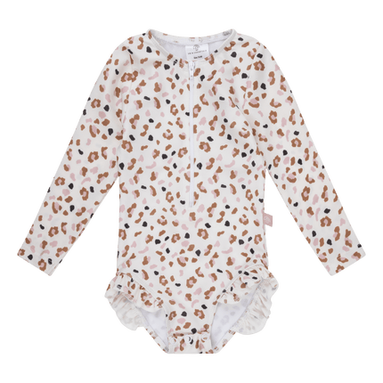 Swim Essentials Uv Zwempak Panterprint Off White Kahki Ruffle - Babywinkel - 7432233945965