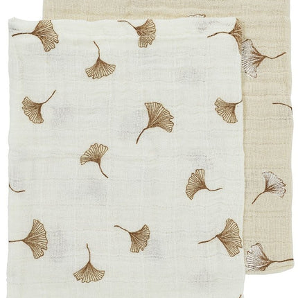 Washandjes 2 - pack pre - washed hydrofiel Ginkgo - offwhite/soft sand - 20x17cm - Babywinkel - 4054703529012