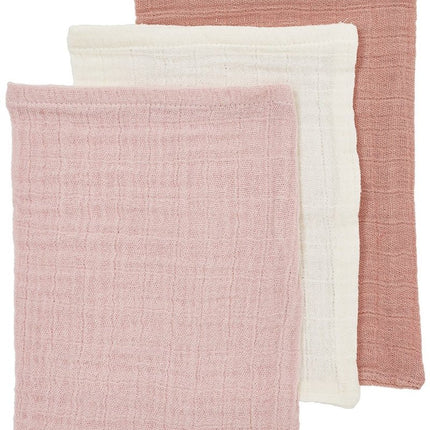 Washandjes 3 - pack pre - washed hydrofiel Uni - soft rose/rose/natural - 20x17cm - Babywinkel - 4054703509137